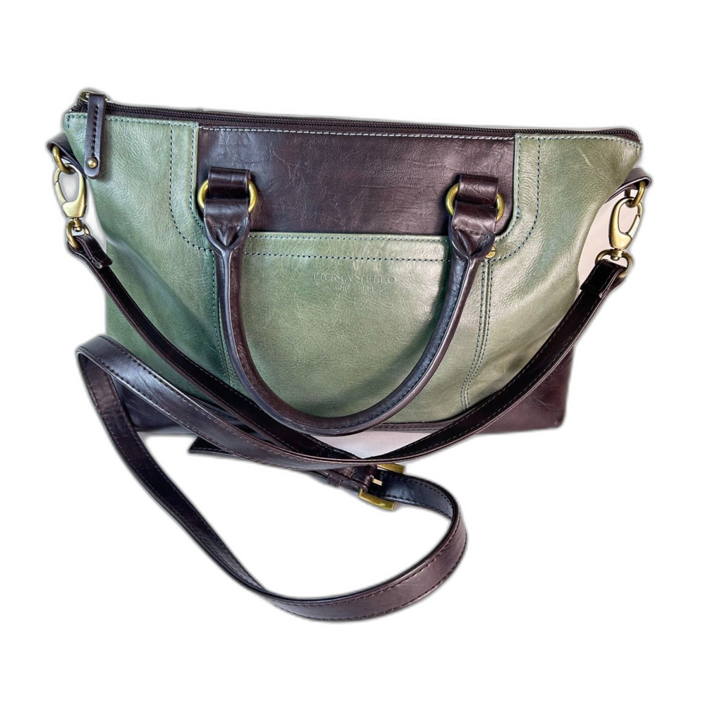 Tignanello Smooth Operator Juniper Green Brown Leather Satchel Crossbody Bag